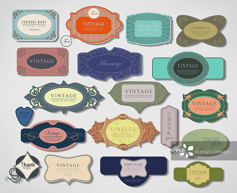 设置复古的丝带和标签图片素材