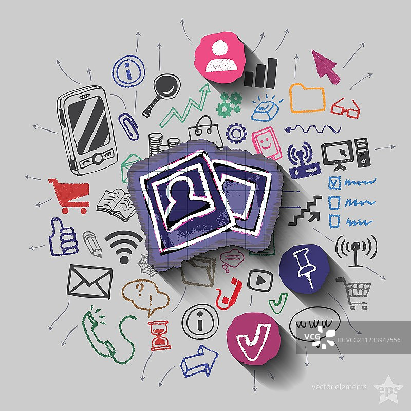 带有网络图标背景的图像和拼贴画图片素材