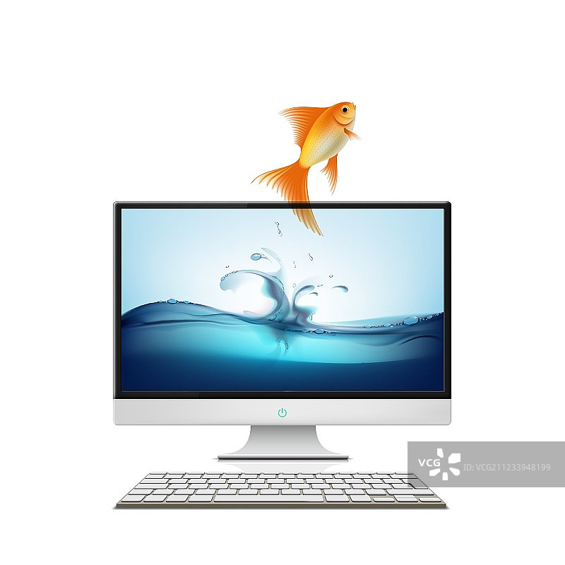 电脑显示器和金鱼图片素材