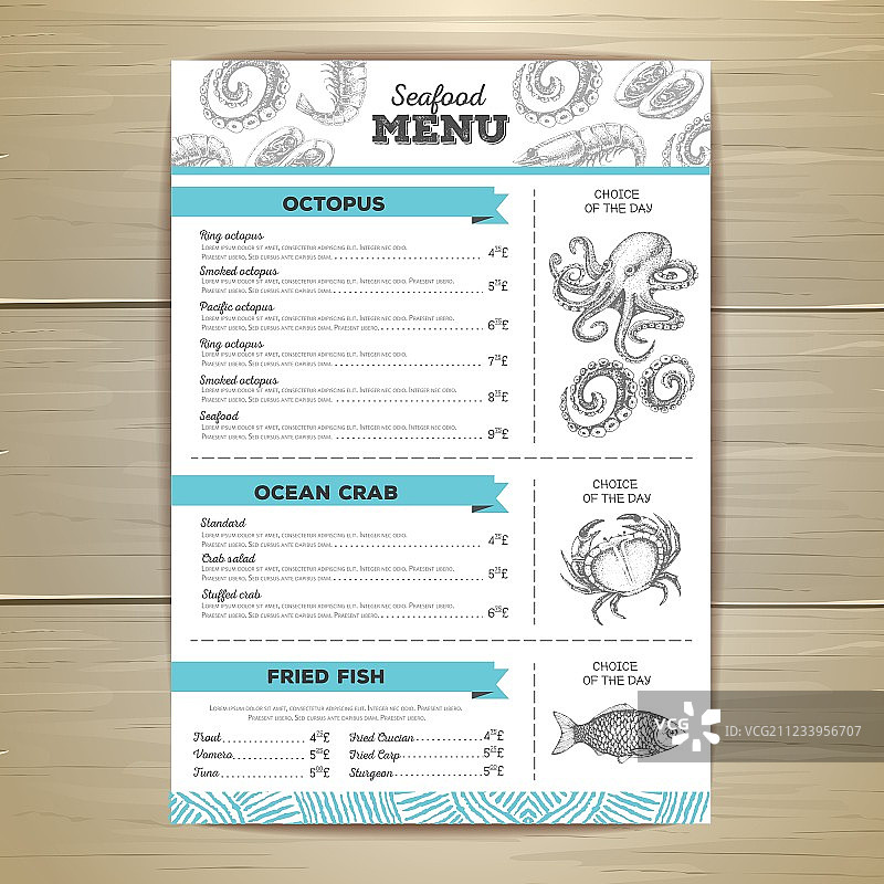 复古海鲜菜单设计图片素材