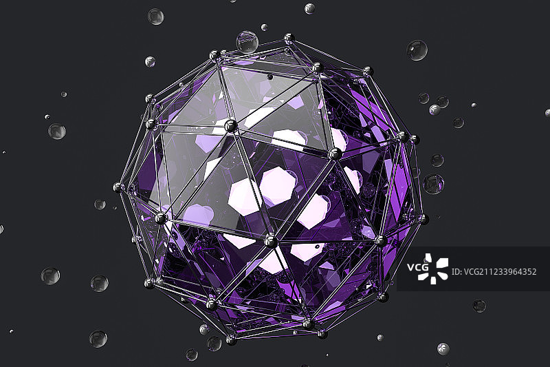 紫色三维多边形宝石，三维渲染图片素材