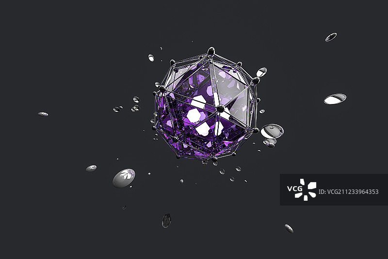 紫色三维多边形宝石，三维渲染图片素材