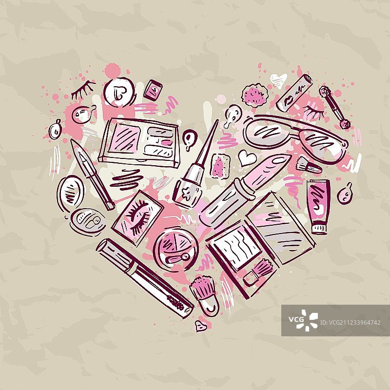 化妆品套装组成的心形图片素材