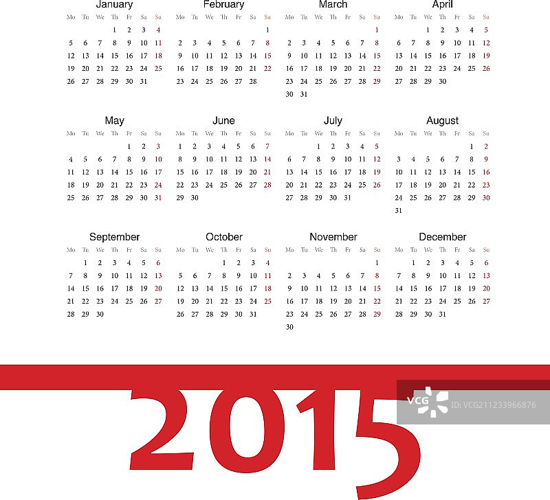 简易版2015年欧洲日历图片素材