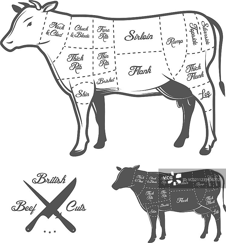 英国屠夫牛肉分割图图片素材