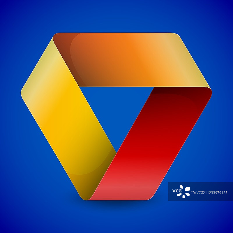 蓝色背景上的莫比乌斯折纸彩色纸三角形图片素材