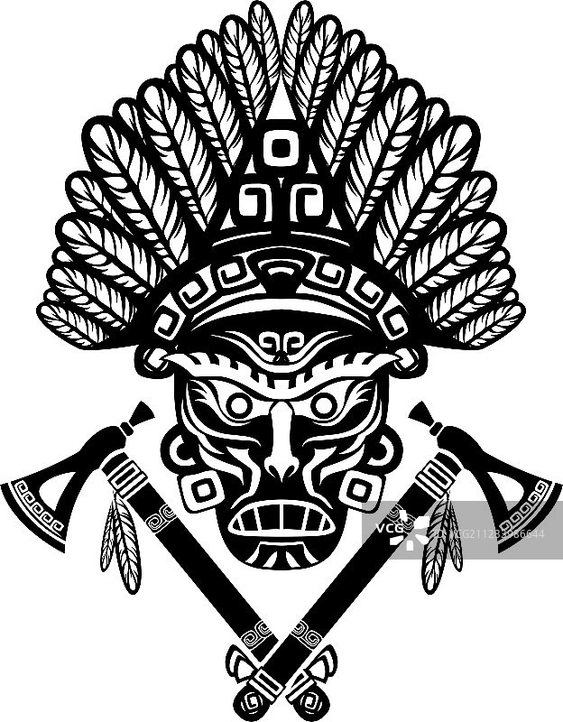带有羽毛头饰的美洲印第安人面具图片素材