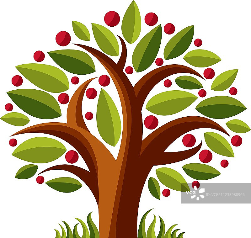 白色背景下的成熟苹果树图片素材