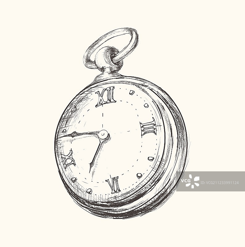 手绘复古风手表时钟草图图片素材