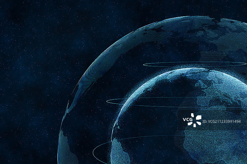 蓝色粒子数据地球，三维渲染图片素材