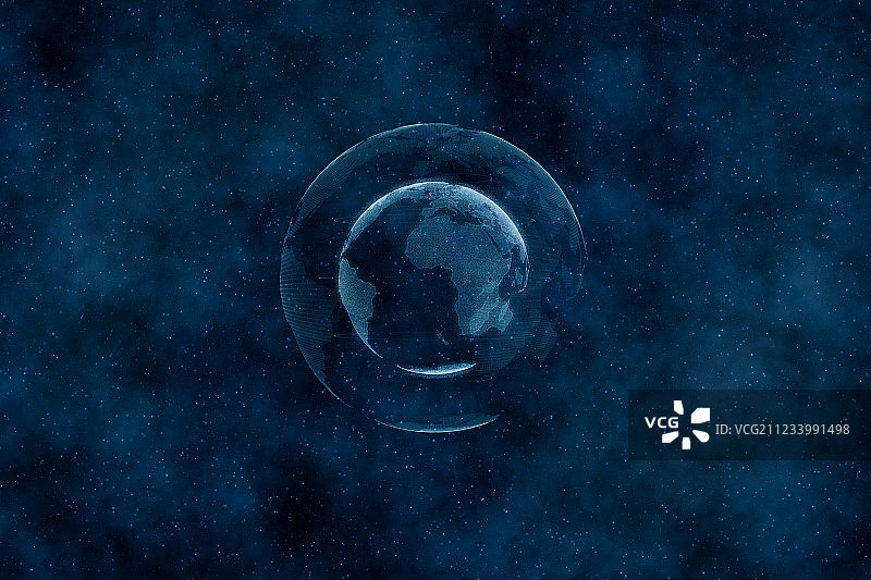 蓝色粒子数据地球，三维渲染图片素材