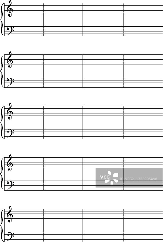 带有高音和低音谱号的A4乐谱图片素材