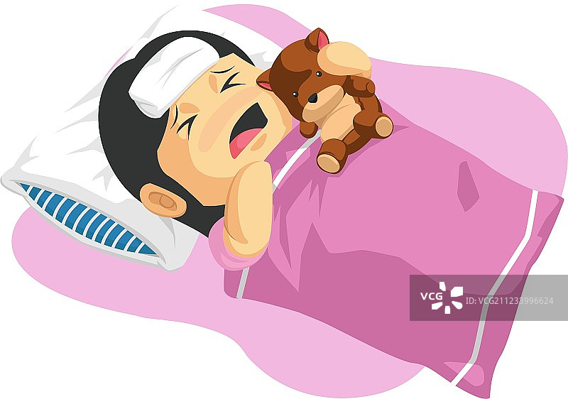 卡通小女孩发烧图片素材
