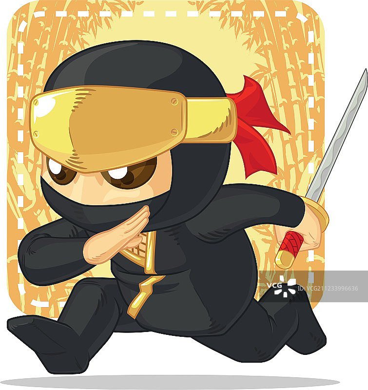 卡通：忍者拿着日本武士刀图片素材
