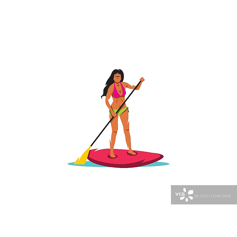 桨板运动标志：快乐站立的女孩图片素材