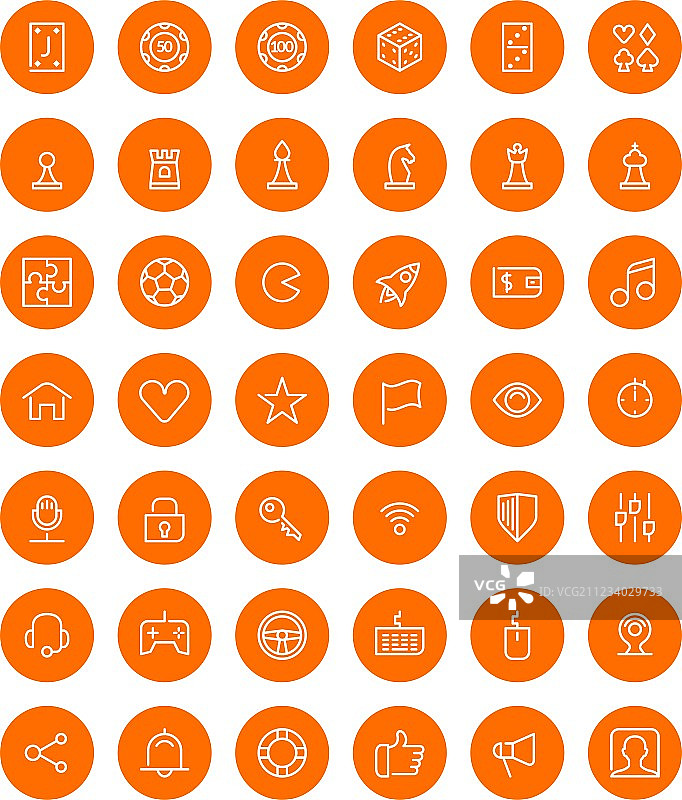 适用于网页和移动应用的细线游戏图标集图片素材