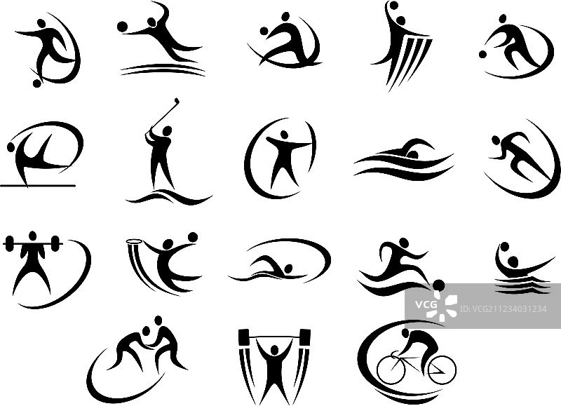 运动员黑色剪影合集图片素材