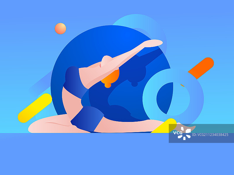 女子通过瑜伽锻炼身体使身体更柔韧，创意矢量扁平人物插画图片素材