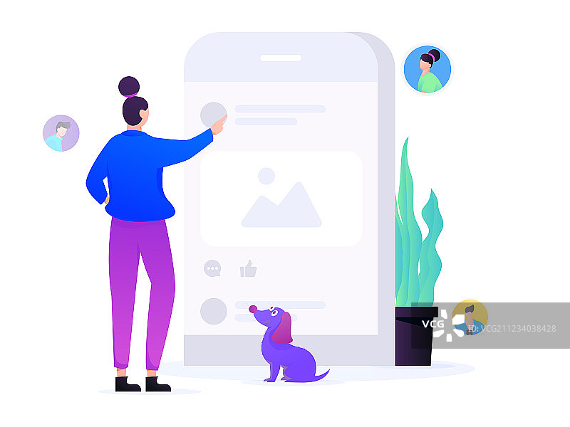 虚拟的社交给予人精神的慰藉，概念商业扁平矢量插画图片素材