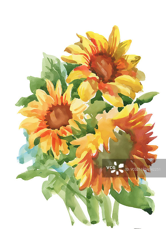 手绘黄色向日葵构图图片素材