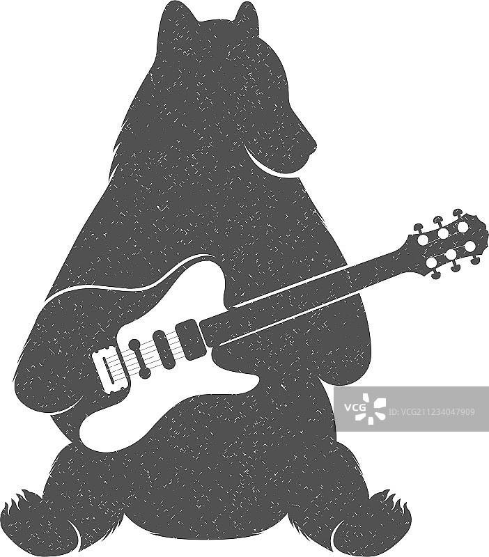 拿着吉他的滑稽熊复古插画图片素材