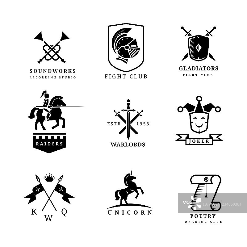 复古宝剑徽章、标签或Logo合集图片素材