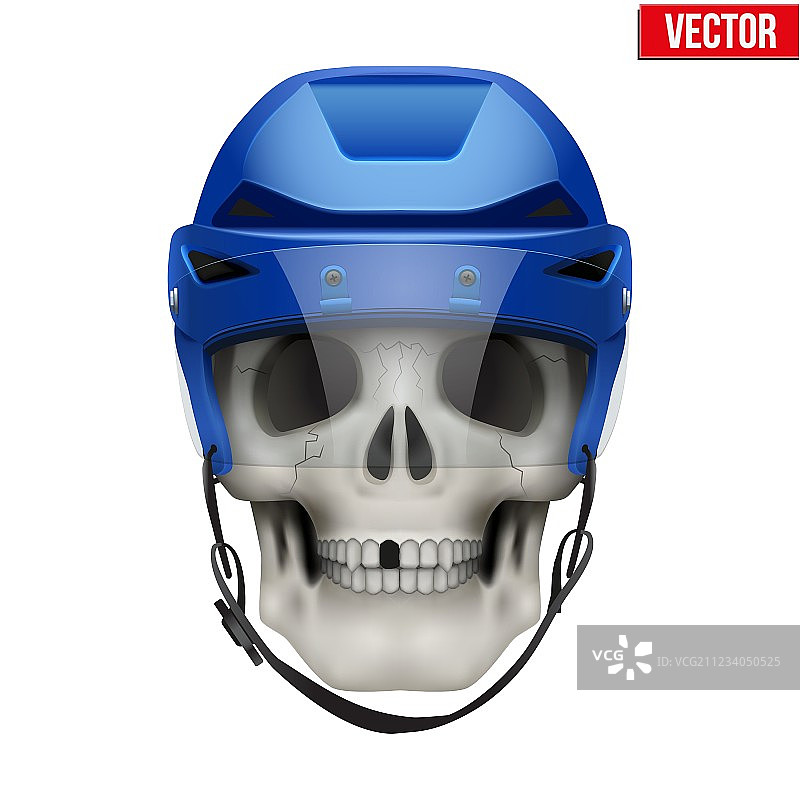 戴冰球头盔的人类头骨图片素材