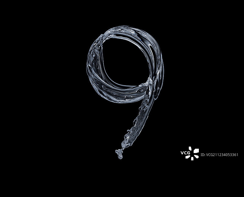 黑色背景数字9形状的水图片素材