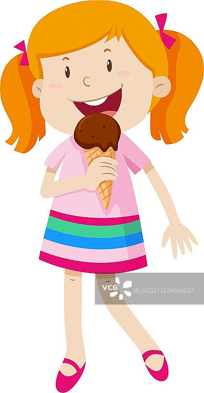 正在吃巧克力冰淇淋的小女孩图片素材