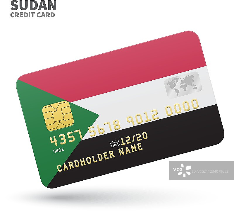 带有苏丹国旗背景的信用卡，适用于银行图片素材
