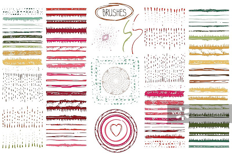 手绘彩色涂鸦笔刷花环套装图片素材