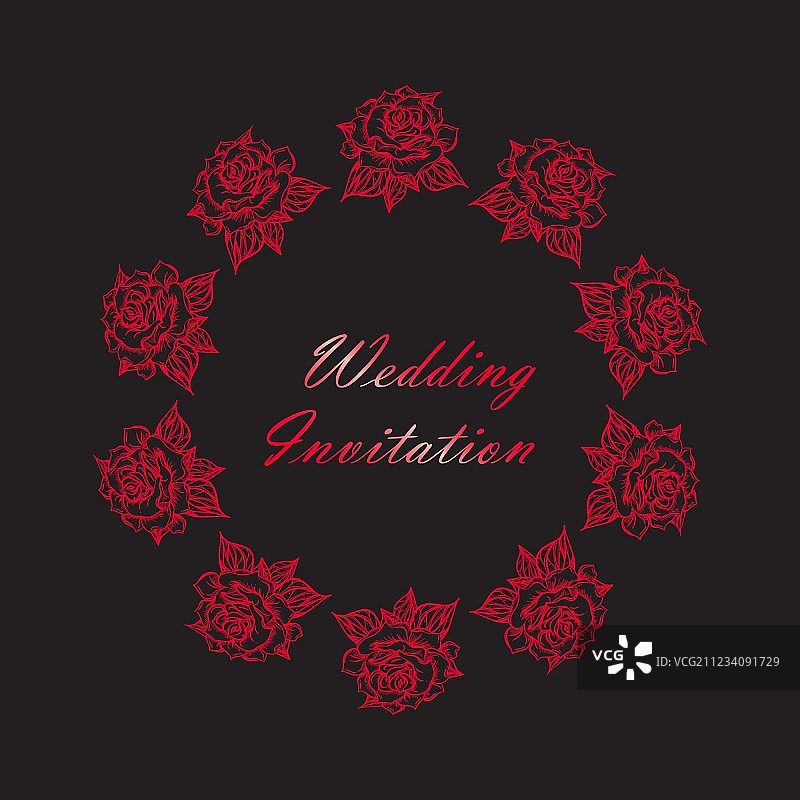 手绘婚礼玫瑰花边图片素材