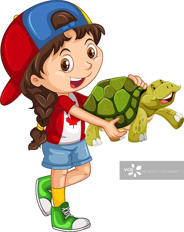 小女孩和绿海龟图片素材