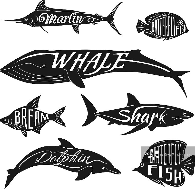 复古风格鱼类名称纹身图案合集图片素材