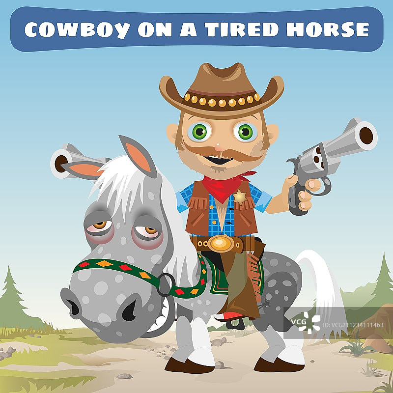 骑在疲惫马上的牛仔图片素材
