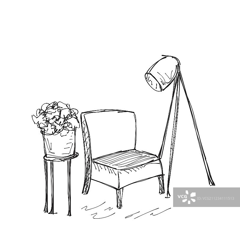 椅子和落地灯内饰图片素材