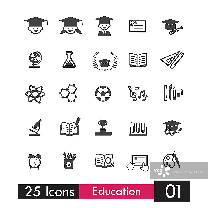 25个灰色教育学习图标集图片素材