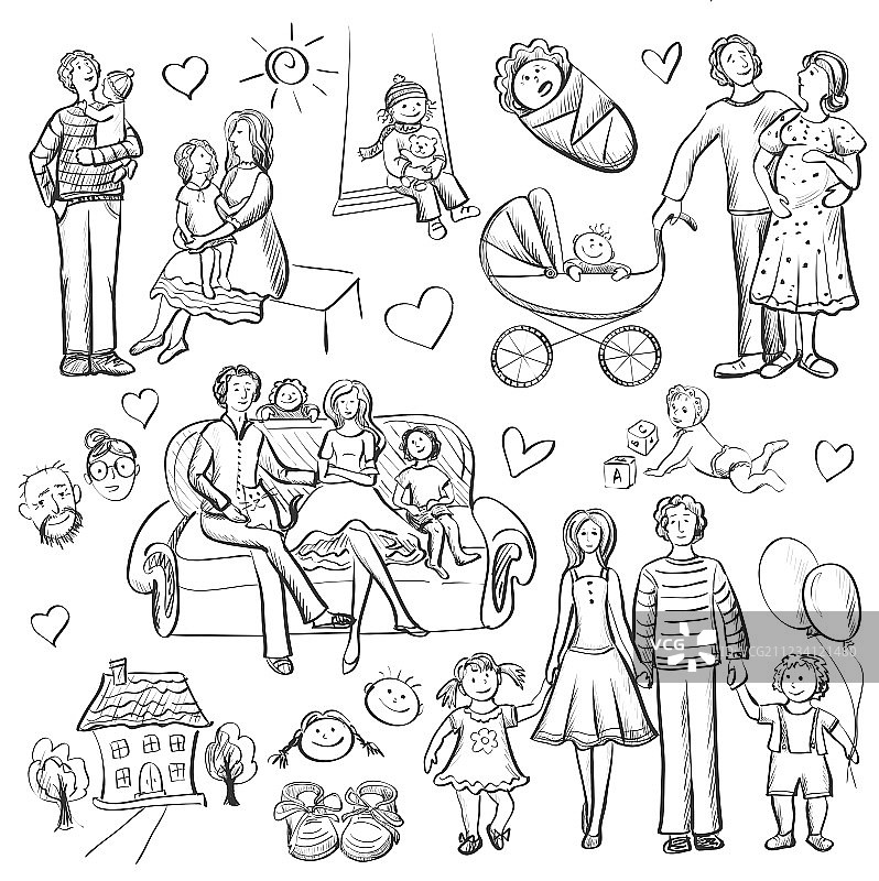 手绘幸福家庭合集图片素材