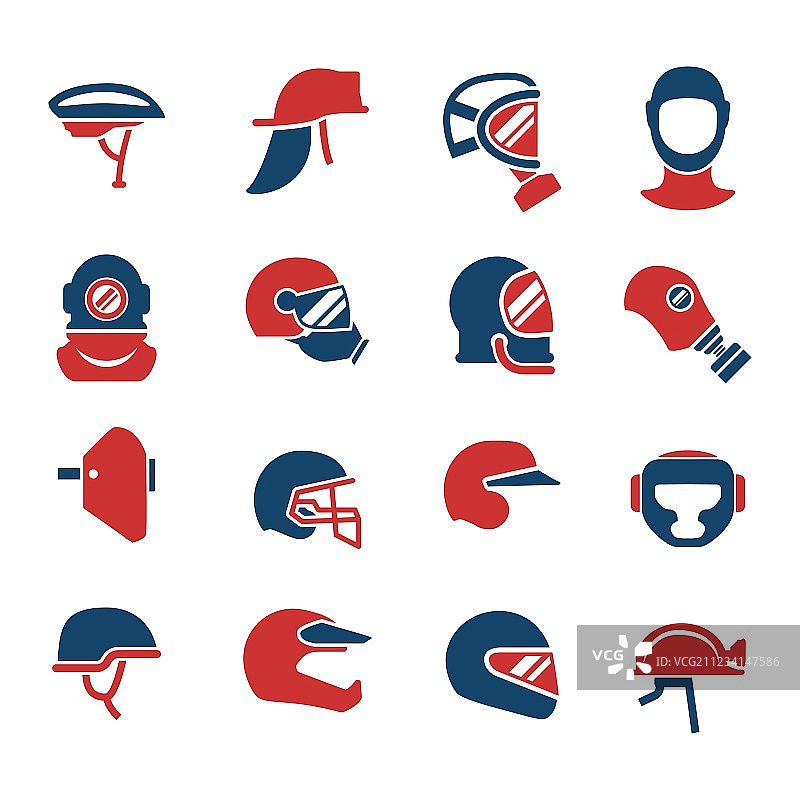 头盔和面罩彩色图标合集图片素材