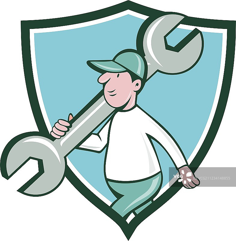 机械师活动扳手行走徽章卡通形象图片素材