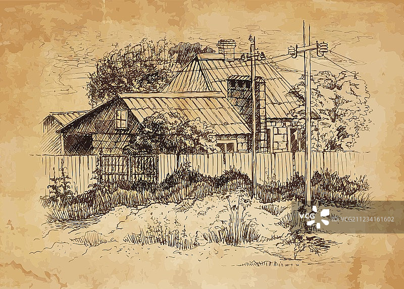 有老农舍的乡村景观图片素材