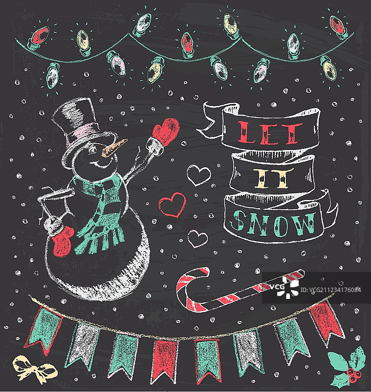 复古圣诞黑板手绘素材3图片素材
