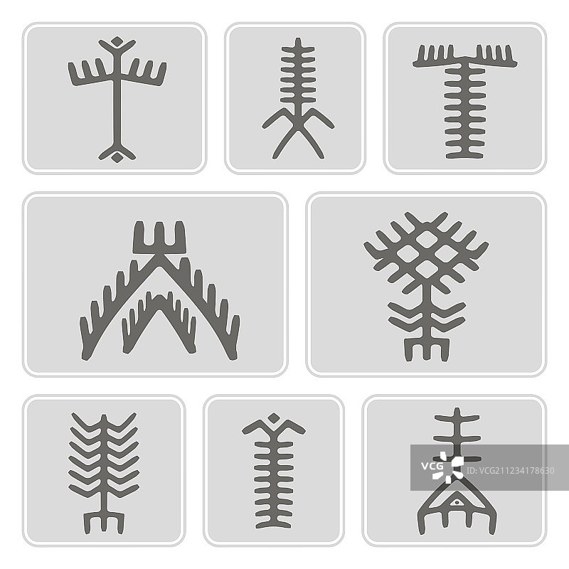 带有图阿雷格部落纹身符号的单色图标图片素材