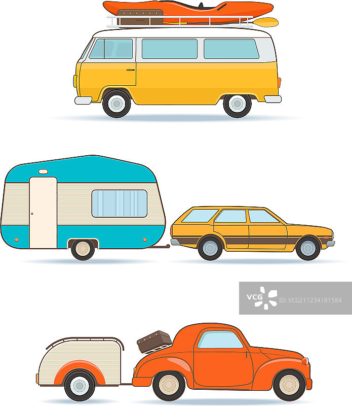 老式大篷车和汽车图片素材