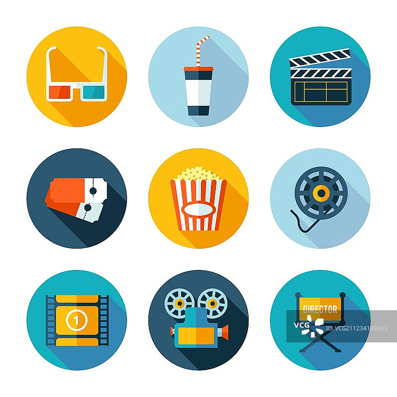 扁平风电影图标合集图片素材