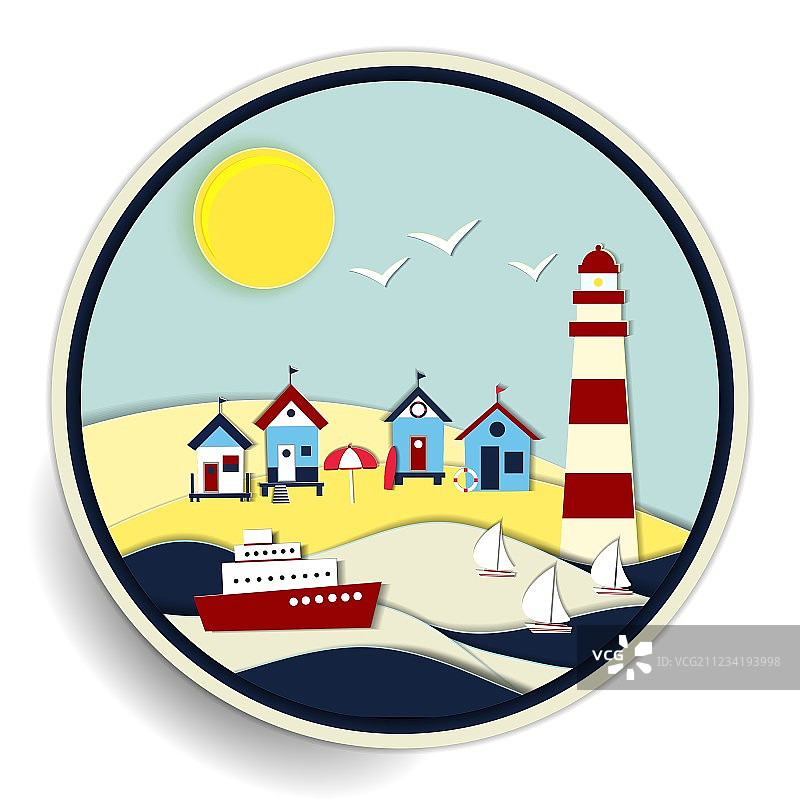 灯塔船只海景徽章图片素材