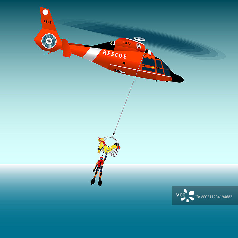在绳索上飞行的救援直升机图片素材