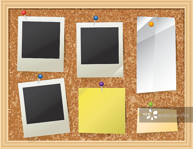 带有照片和纸张的软木公告板图片素材
