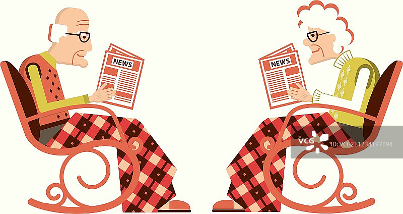 坐在椅子上阅读报纸的退休老人图片素材