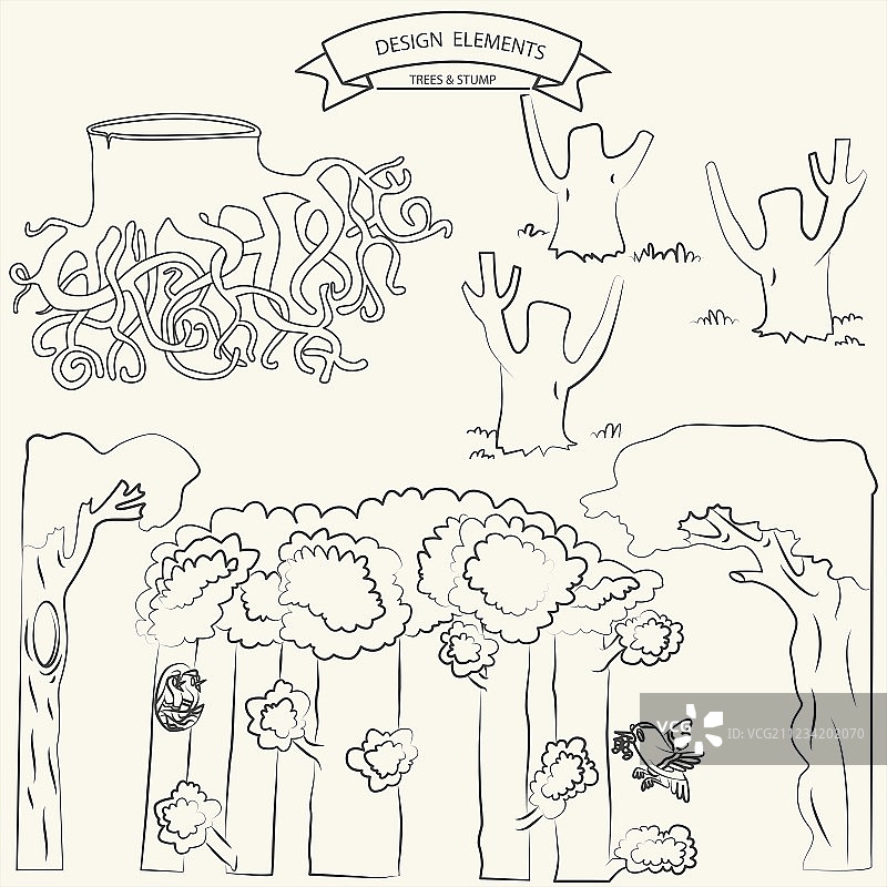 0615 18 棵树和树桩v图片素材